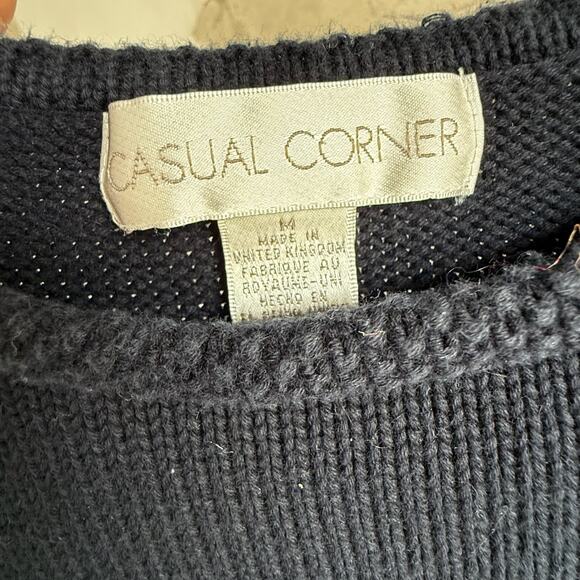 Vintage Navy Blue Striped Star Sweater Made in UK Pullover Knit M - Picture 4 of 5